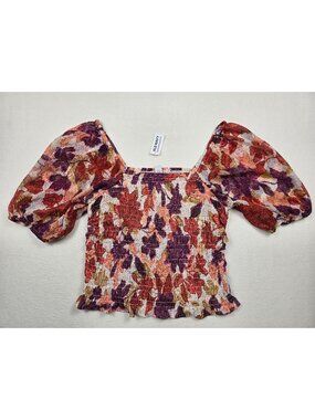 NWT Old Navy Womens Floral Print Smocked Top Puff Sleeves Size L Cottage Core